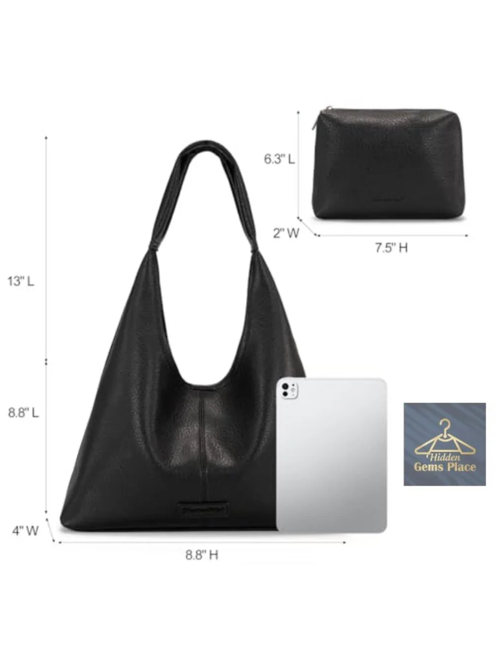 Slouchy Soft Hobo Shoulder Bag Tote with Pouch Faux Leather